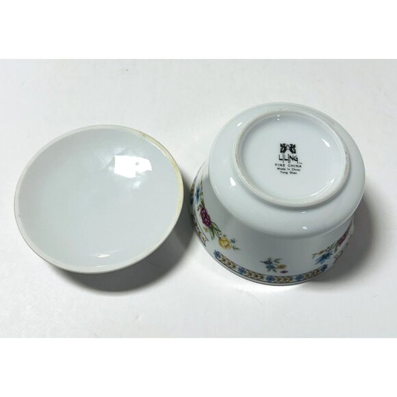 Liling Fine China Yung Shen Sugar Bowl with Lid Porcelain Gold Trim Flowers - Picture 8 of 9